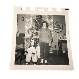 Vintage‎ Black & White Photo Of Teenager Young Girl With Creepy Clown & Tree